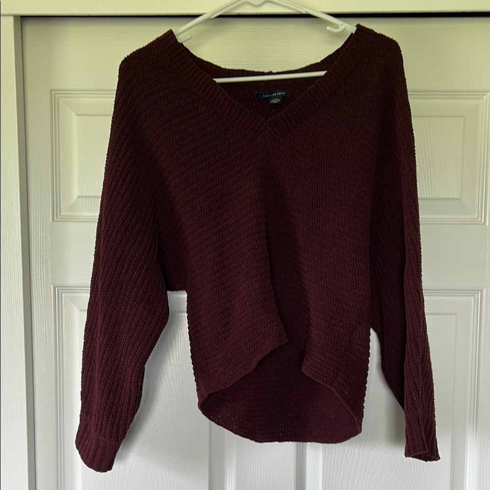 American Eagle Outfitters Maroon V-Neck Sweater